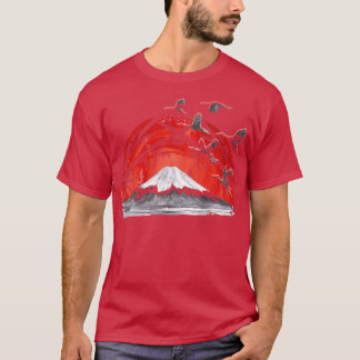 Japansk Art Volcano Stork Crane Japan Art Sakura T Shirt