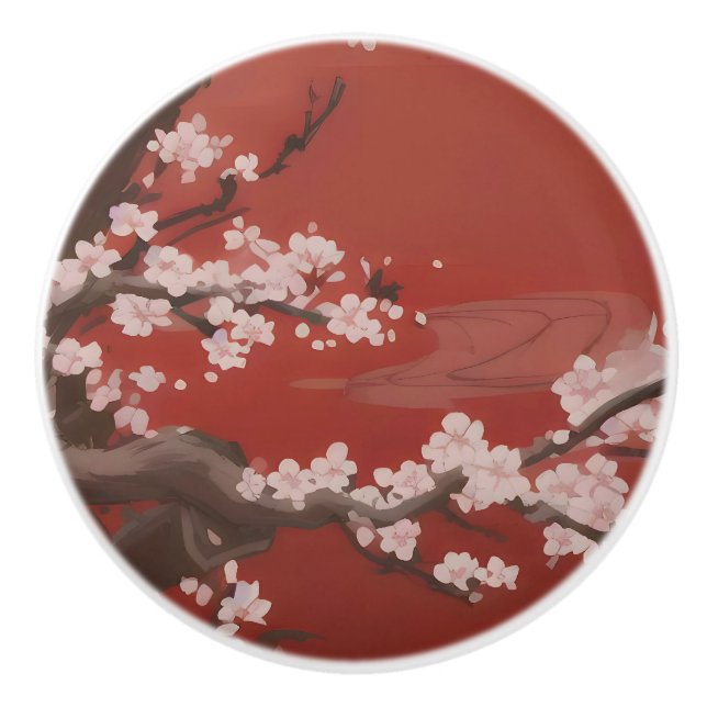 Japansk Artstyle White Cherry Blommar Red Knopp (Framsidan)