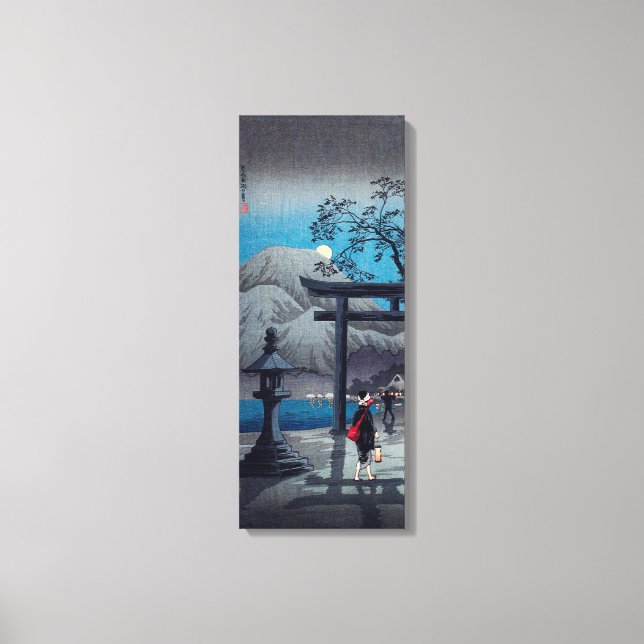 Japansk asiatisk Art Hakone Sjö i Moonlight Canvastryck (Framsida)
