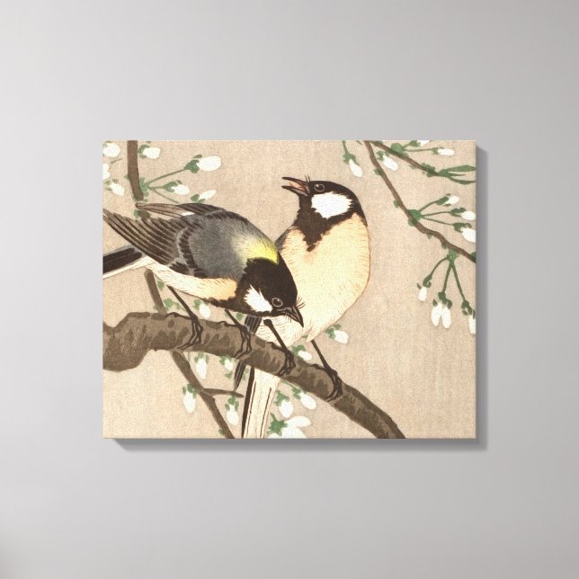 Japansk asiatisk Ohara Koson Fågel Chickadee Sångf Canvastryck (Framsida)