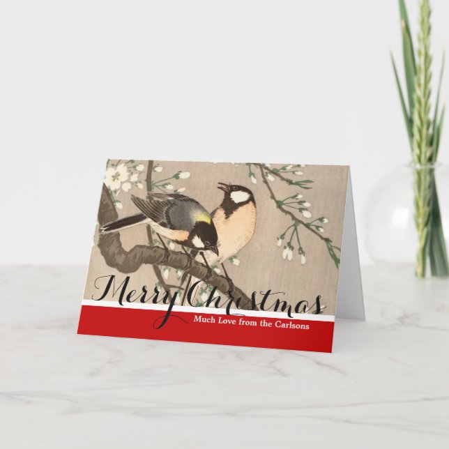 Japansk asiatisk Ohara Koson Fågel Chickadee Sångf Helgkort (Framsida)