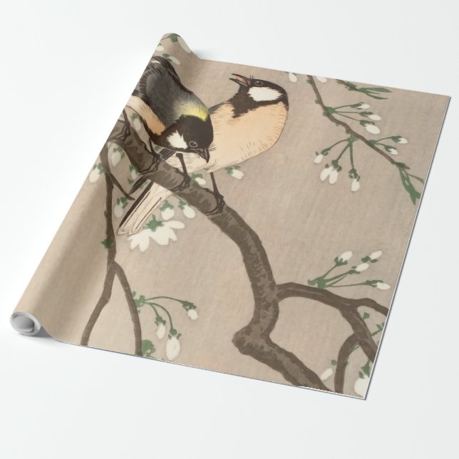 Japansk asiatisk Ohara Koson Fågel Chickadee Sångf Presentpapper (Utrullad)