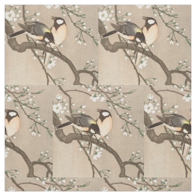 Japansk asiatisk Ohara Koson Fågel Chickadee Sångf Tyg (Provkarta)