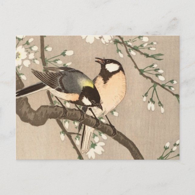 Japansk asiatisk Ohara Koson Fågel Chickadee Sångf Vykort (Framsida)