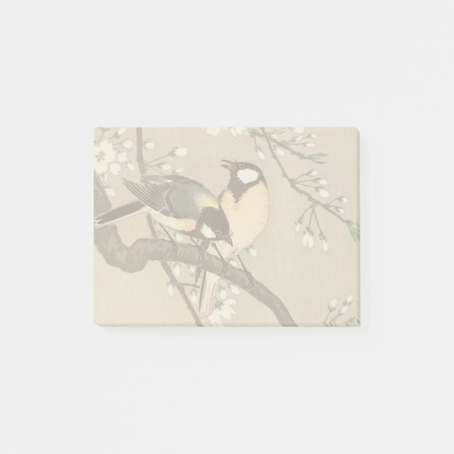 Japansk asiatisk Ohara Koson Fågel Mes Sångfågel Post-it Block (Framsida)