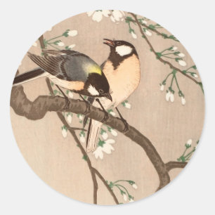 Japansk asiatisk Ohara Koson Fågel Mes Sångfågel Runt Klistermärke