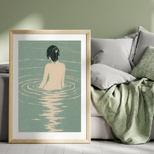 Japansk badillustration Vintage japanskt träsnit Poster