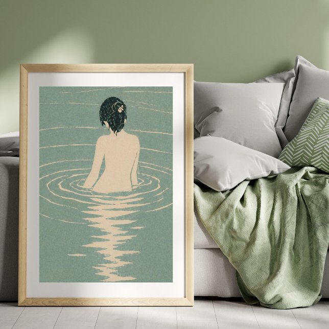 Japansk badillustration | Vintage japanskt träsnit Poster (Skapare uppladdad)