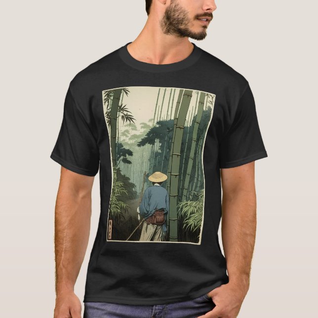 Japansk bamboo Grove Woodblock Andlig Natature T Shirt (Framsida)