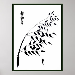 Japansk bamboo med Kanji för andlig styrka Poster