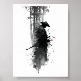 Japansk bläck-samuraj-bambu-skogsaffisch poster