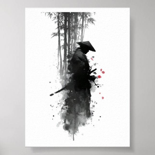 Japansk bläck-samuraj-bambu-skogsaffisch poster (Framsidan)