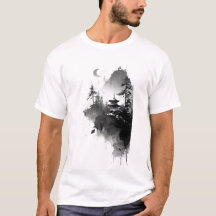 Japansk bläcktvätt Zen Pagod Landskaps T-Shirt