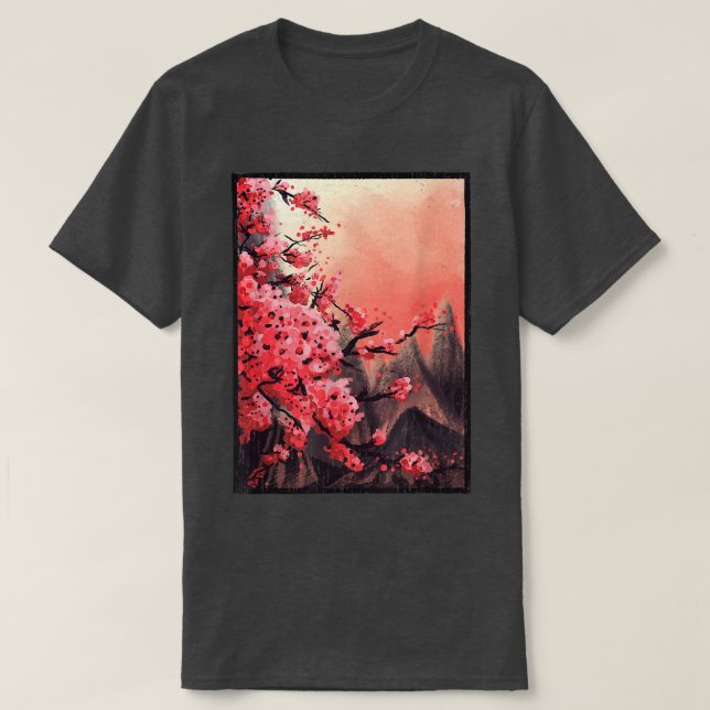 Japansk Blommar av Sakura Cherry Woodblock Art Skr T Shirt (Design framsida)