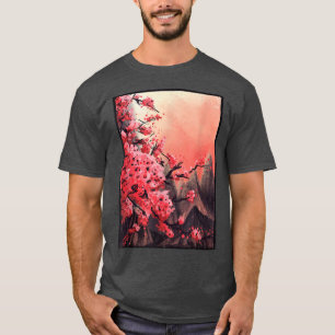 Japansk Blommar av Sakura Cherry Woodblock Art Skr T Shirt