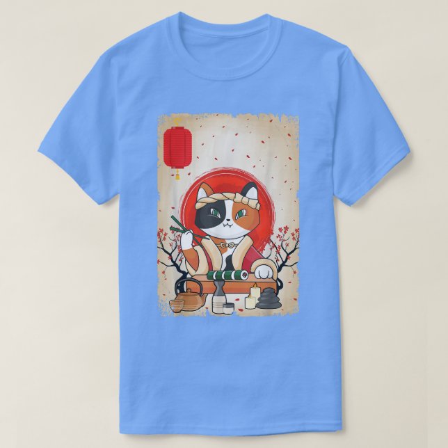 Japansk Blommar för Cat Sushi Cherry T Shirt (Design framsida)