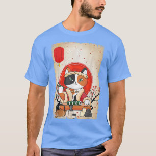 Japansk Blommar för Cat Sushi Cherry T Shirt