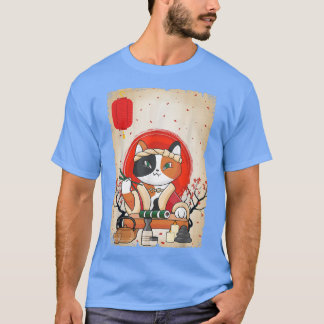Japansk Blommar för Cat Sushi Cherry T Shirt