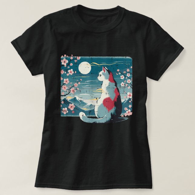 Japansk Blommar för kattberg Sakura Cherry T Shirt (Design framsida)