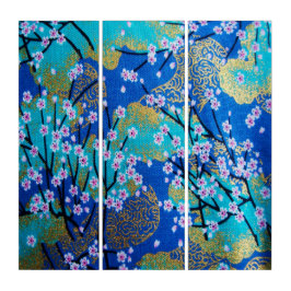 Japansk Blommigt Cherry Blommar Guld Blue