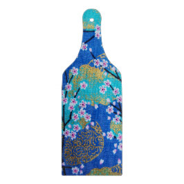 Japansk Blommigt Cherry Blommar Guld Blue Glass