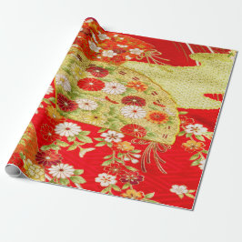 Japansk Blommigt Cherry Blommar Red Guld Decoupage Presentpapper