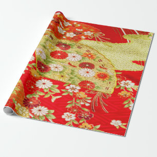 Japansk Blommigt Cherry Blommar Red Guld Decoupage Presentpapper