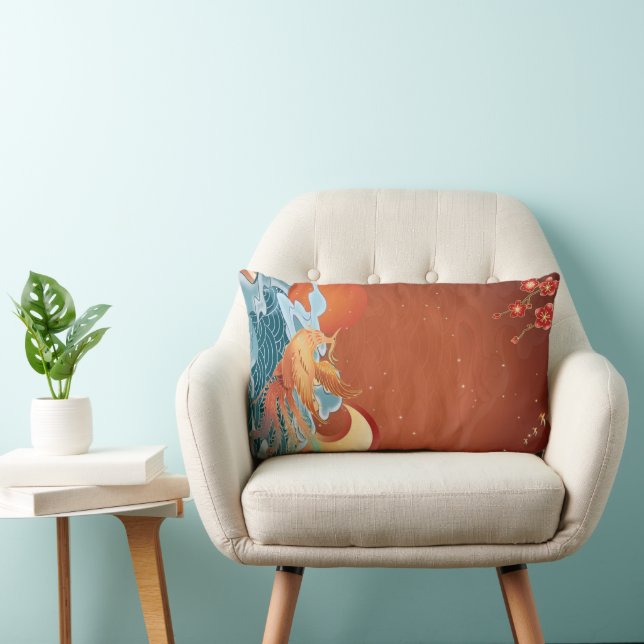 Japansk Blommigt - Elegant för rost Orange Lumbarkudde (Stol)