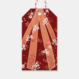 Japansk Blommigt Kimono Mönster Coral Presentetikett