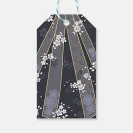 Japansk Blommigt Kimono Mönster Denim Presentetikett