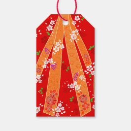 Japansk Blommigt Kimono Mönster Vår Presentetikett