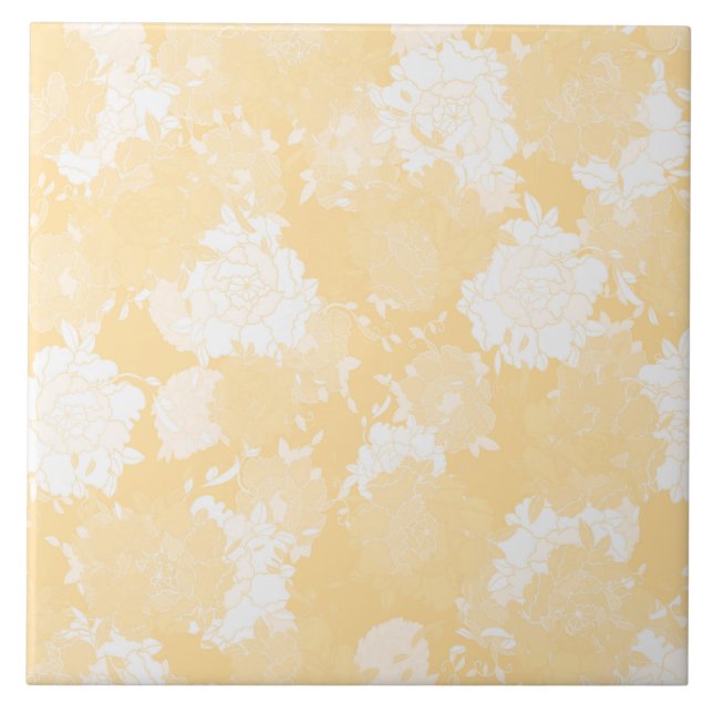 Japansk blommigt orange mönster. kakelplatta (Framsidan)