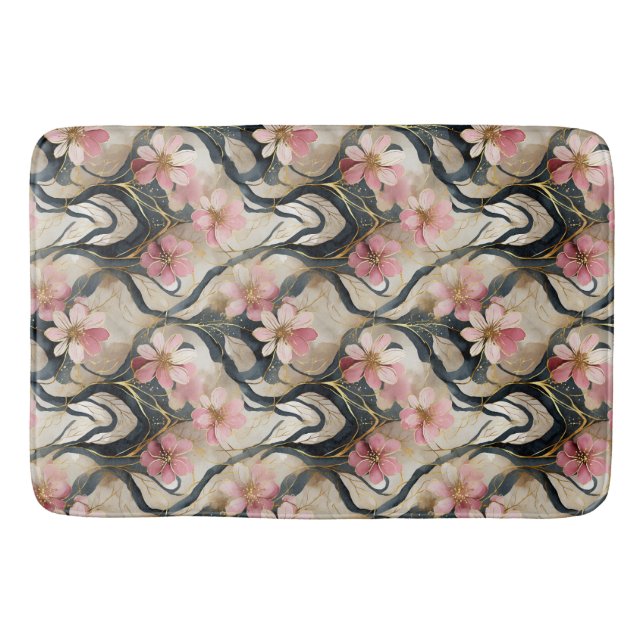 Japansk Blommigt Rosa Guld Badrumsmatta (Framsidan)