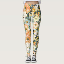 Japansk Blommigt Rosa och Guld Leggings