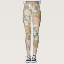 Japansk Blommigt Rosa och Guld Leggings