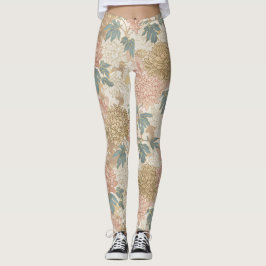 Japansk Blommigt Rosa och Guld Leggings