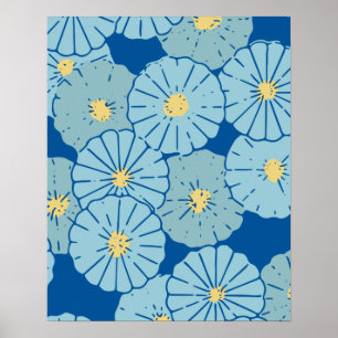 Japansk blommönsterillustration för blått poster