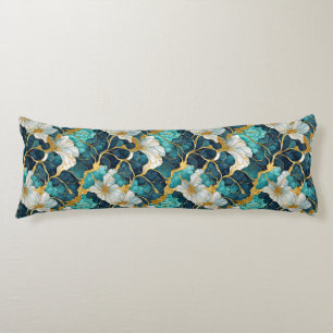 Japansk blomster teal guld kropps kudde