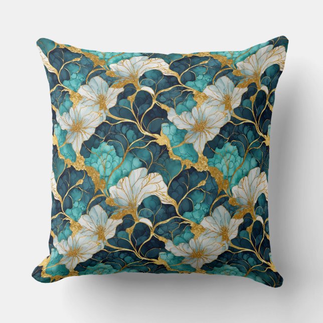 Japansk blomsterteal guld kudde (Framsida)