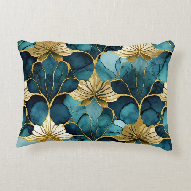 Japansk blomsterteal guld prydnadskudde (Baksidan)