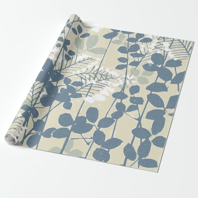 Japansk Blue Löv Flower Presentpapper (Utrullad)