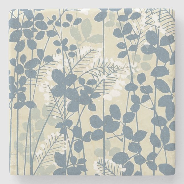 Japansk Blue Löv Flower Underlägg Sten (Framsidan)