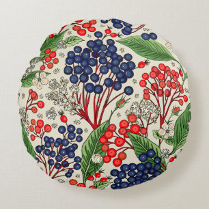 Japansk Blue- och Red Berries-Dubbla Side Rund Kudde
