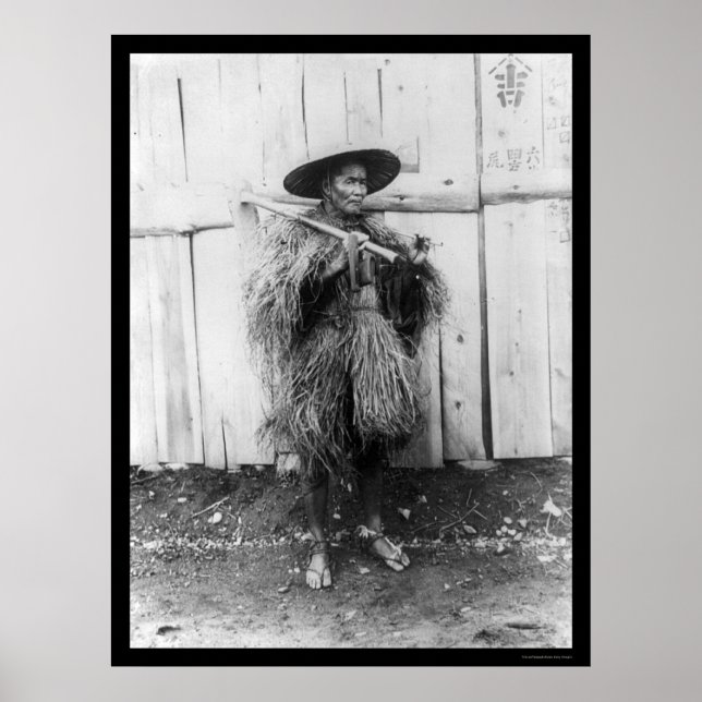 Japansk bondgård, regnrock 1885 poster (Framsidan)