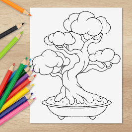 Japansk Bonsai-träd i bricka Färgläggningsbild Stämpel