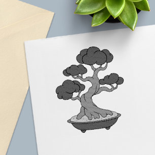 Japansk Bonsai-träd i en bricka, etsning Självfärgande Stämpel