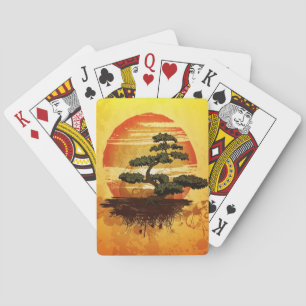 Japansk Bonsaiträdsolnedgång Casinokort