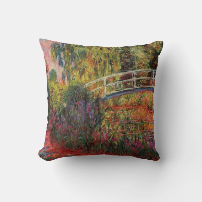 Japansk Bridge Vatten Lily Pond Monet Fine Art Kudde (Framsida)