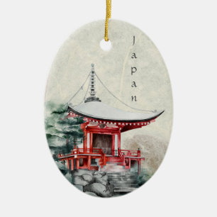 Japansk buddistisk Temple, traditionell jul Julgransprydnad Keramik