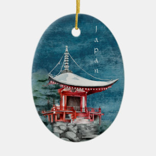 Japansk buddistisk Temple, traditionell jul Julgransprydnad Keramik